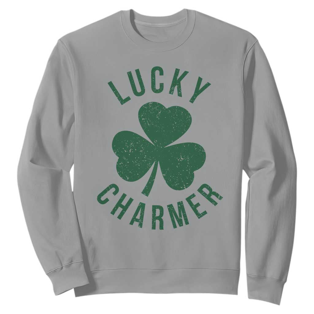Funny Irish St Patricks Day Shamrock Sweatshirt Lucky Charmer TS10 Sport Gray Print Your Wear