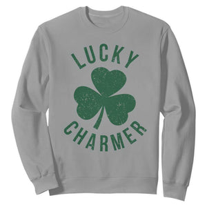 Funny Irish St Patricks Day Shamrock Sweatshirt Lucky Charmer TS10 Sport Gray Print Your Wear