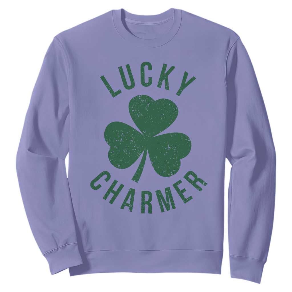 Funny Irish St Patricks Day Shamrock Sweatshirt Lucky Charmer TS10 Violet Print Your Wear