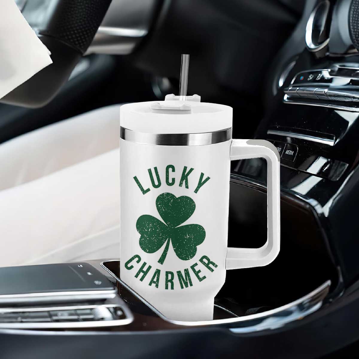 Funny Irish St Patricks Day Shamrock Tumbler With Handle Lucky Charmer TS10 Print Your Wear