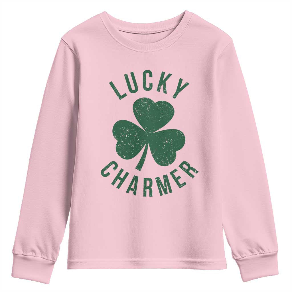 Funny Irish St Patricks Day Shamrock Youth Sweatshirt Lucky Charmer TS10 Light Pink Print Your Wear