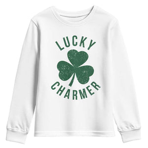 Funny Irish St Patricks Day Shamrock Youth Sweatshirt Lucky Charmer TS10 White Print Your Wear