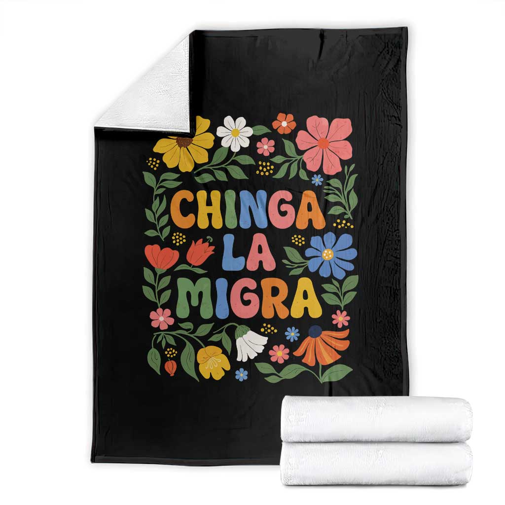 Chinga La Migra Throw Blanket Funny Boho Floral Resist Retro Pro Immigration TS10 Black Print Your Wear