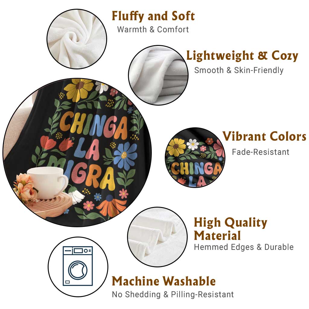 Chinga La Migra Throw Blanket Funny Boho Floral Resist Retro Pro Immigration TS10 Print Your Wear
