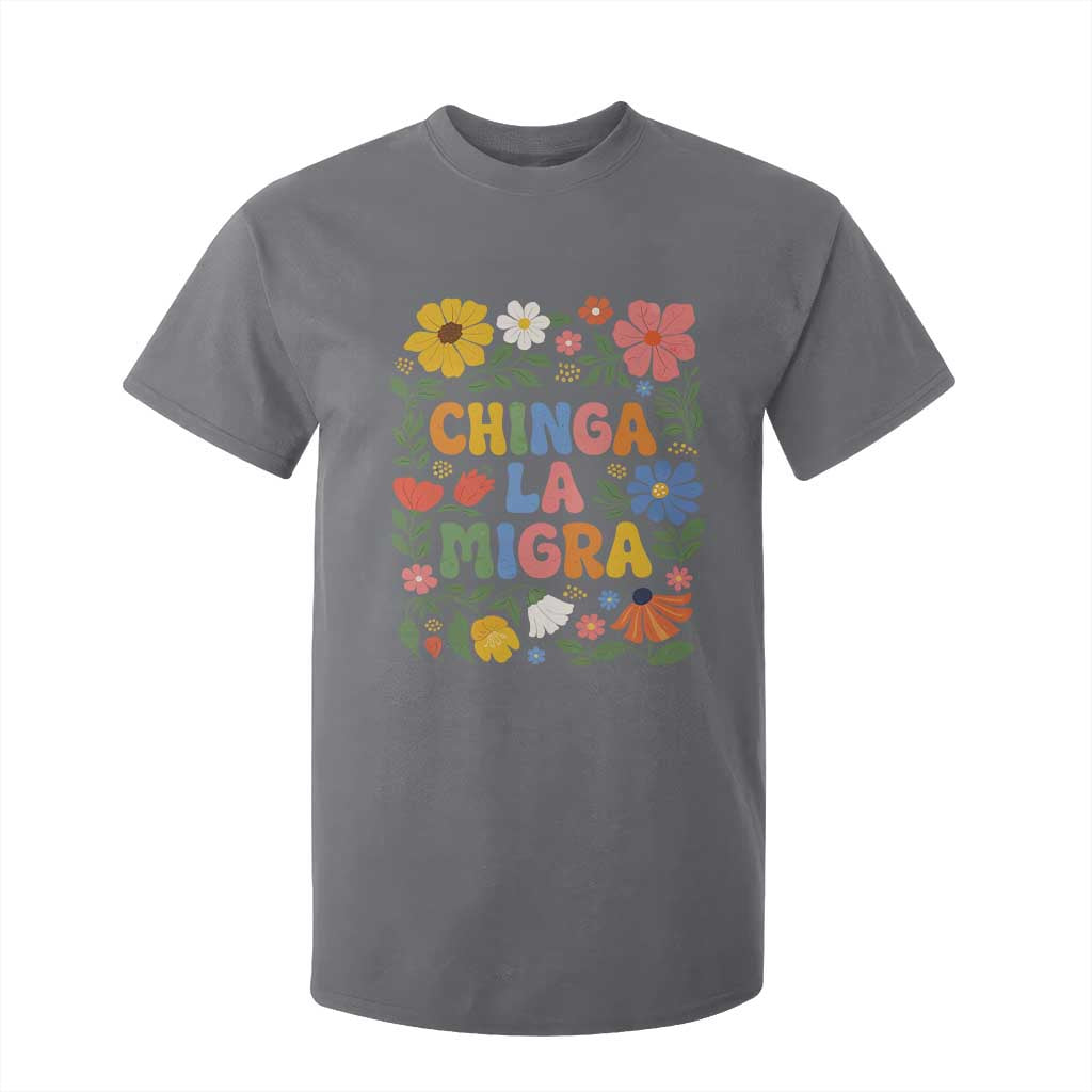 Chinga La Migra T Shirt For Kid Funny Boho Floral Resist Retro Pro Immigration TS10 Charcoal Print Your Wear