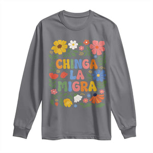 Chinga La Migra Long Sleeve Shirt Funny Boho Floral Resist Retro Pro Immigration TS10 Charcoal Print Your Wear