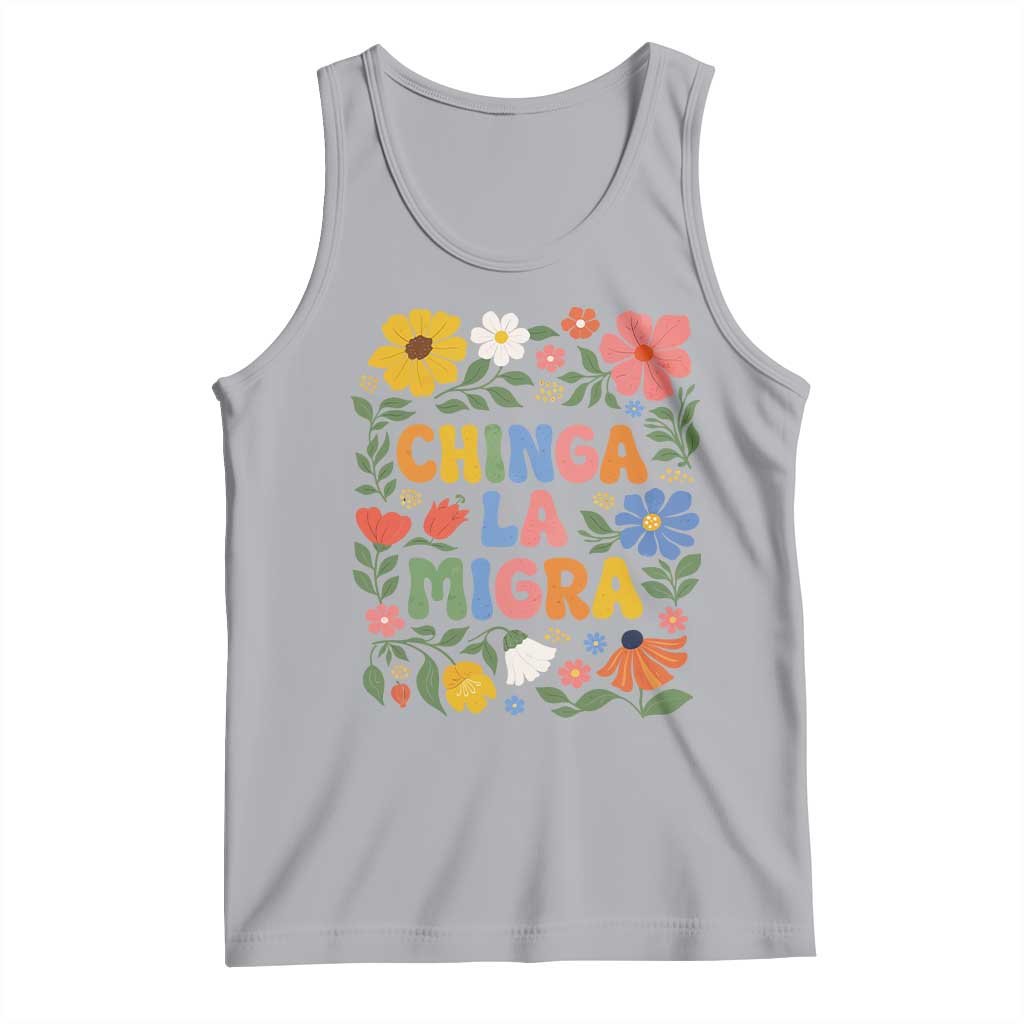 Chinga La Migra Tank Top Funny Boho Floral Resist Retro Pro Immigration TS10 Athletic Heather Print Your Wear