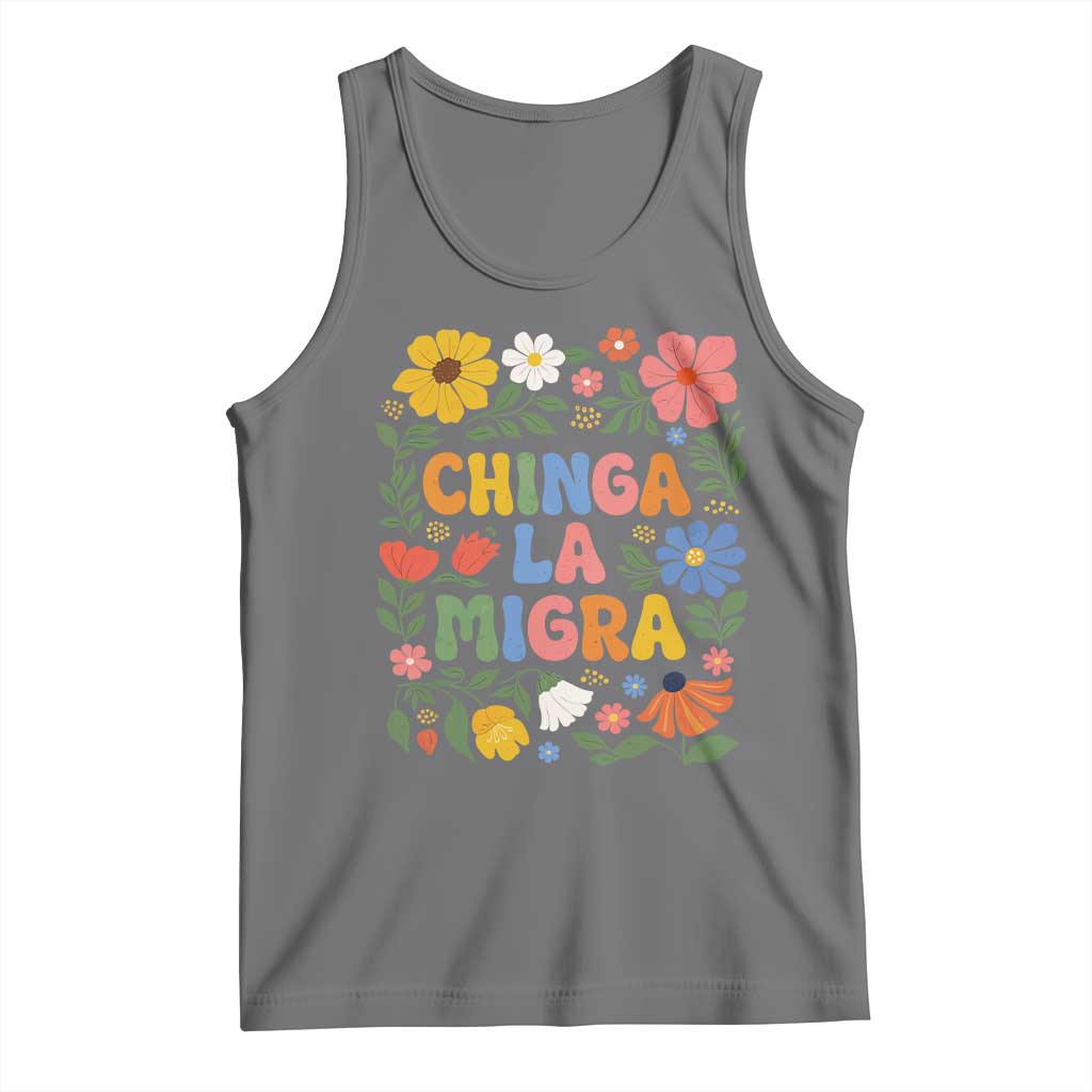 Chinga La Migra Tank Top Funny Boho Floral Resist Retro Pro Immigration TS10 Black Heather Print Your Wear