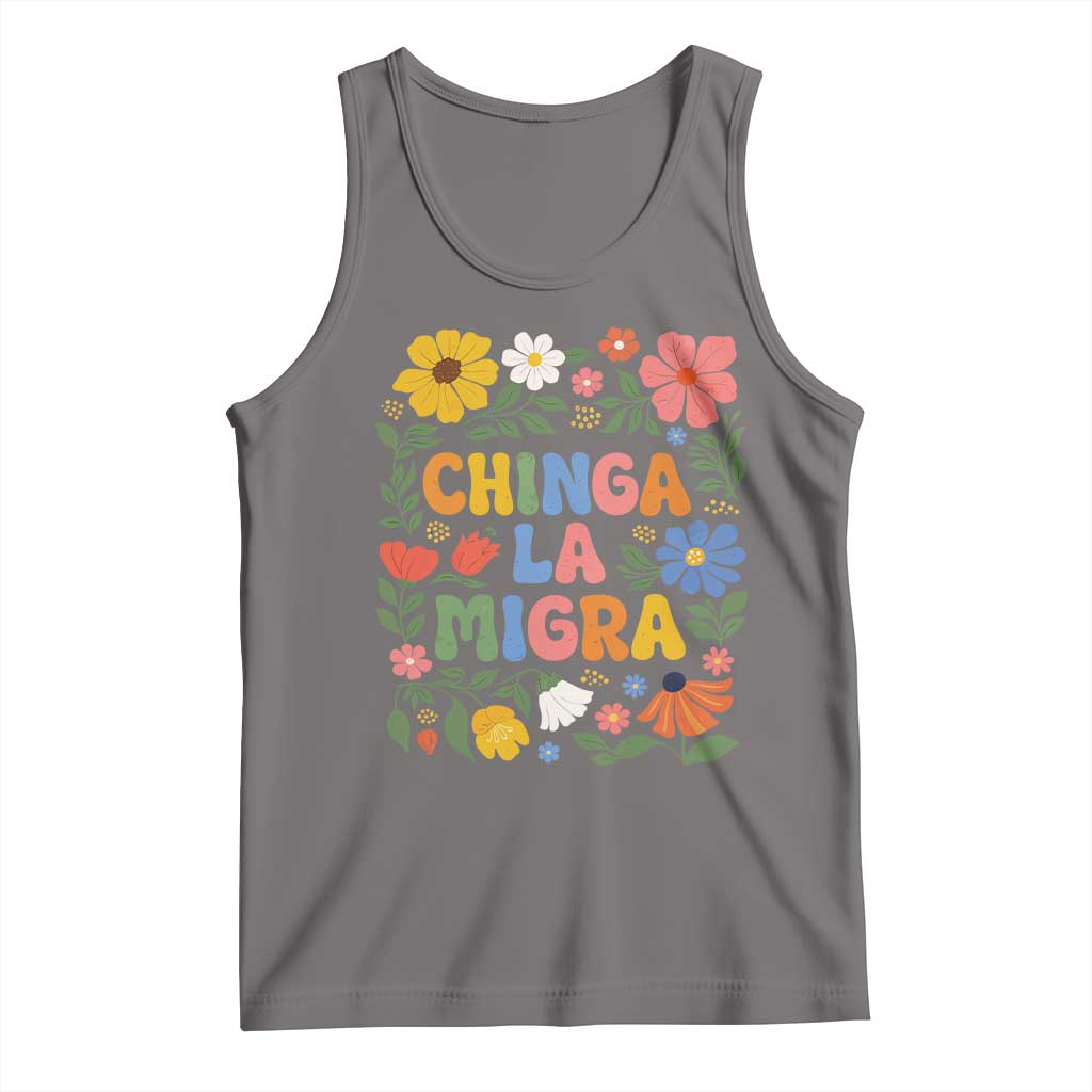 Chinga La Migra Tank Top Funny Boho Floral Resist Retro Pro Immigration TS10 Deep Heather Print Your Wear