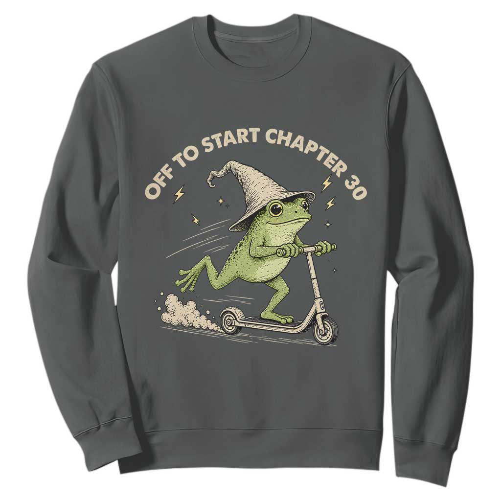 30th Birthday Frog Sweatshirt Off To Start Chapter 30 TS10 Dark Heather Print Your Wear