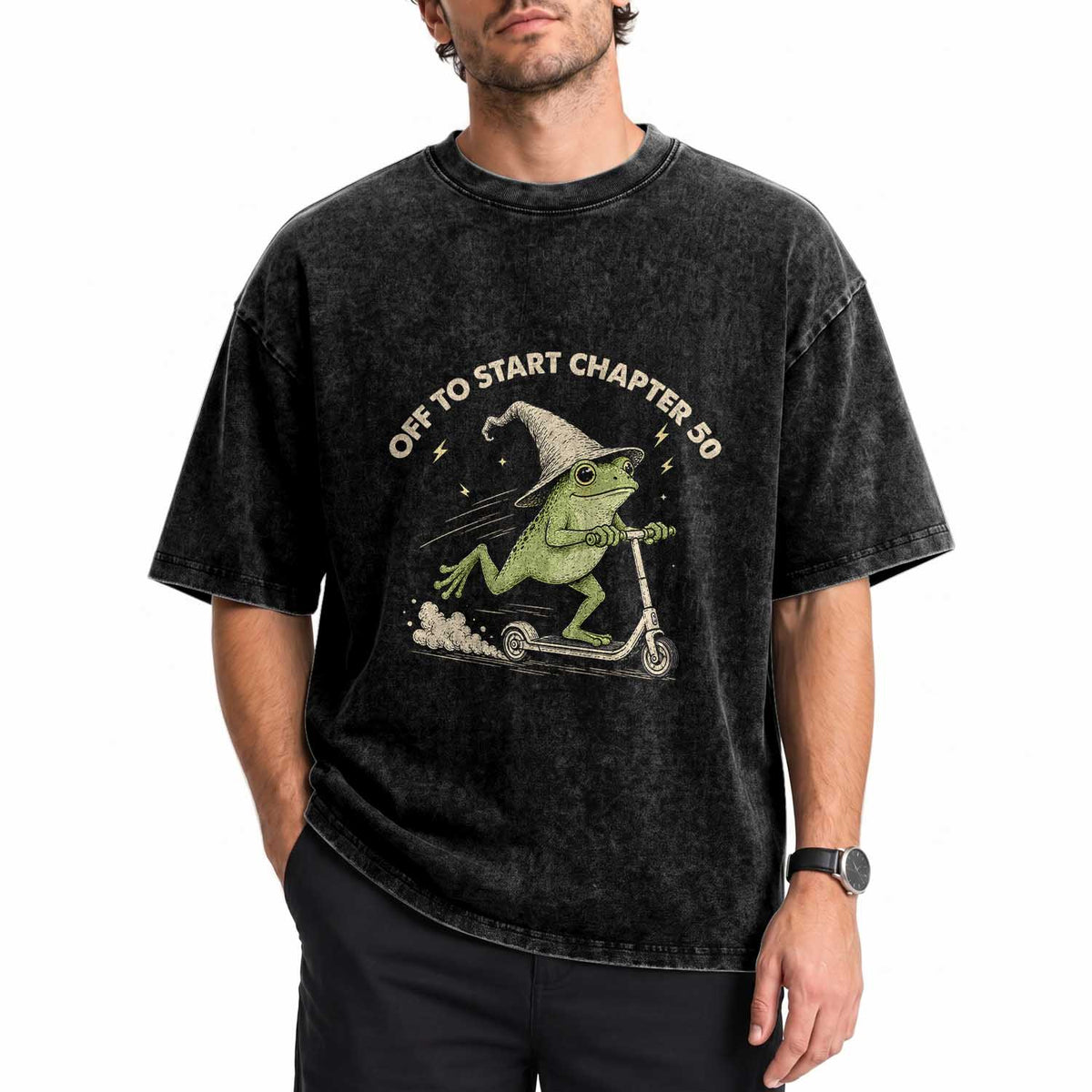 50th Birthday Frog Washed Cotton T-Shirt Funny 50 Year Old Gift