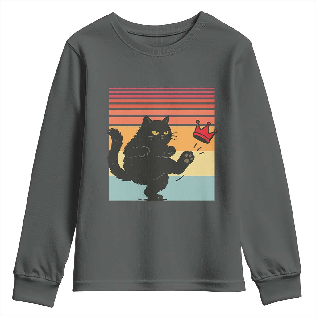 No Kings Black Cat Youth Sweatshirt Funny Kitten Social Justice TS10 Dark Heather Print Your Wear