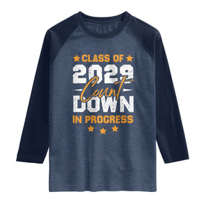 Class Of 2029 Count Down Graduating Raglan Shirt TS10 Heather Denim Navy Print Your Wear