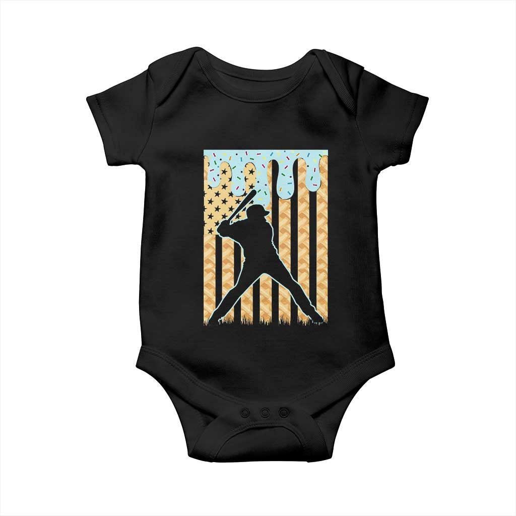 Baseball Drip Baby Onesie Dripping Ice Cream Sprinkles American Flag Boys TS10 Black Print Your Wear