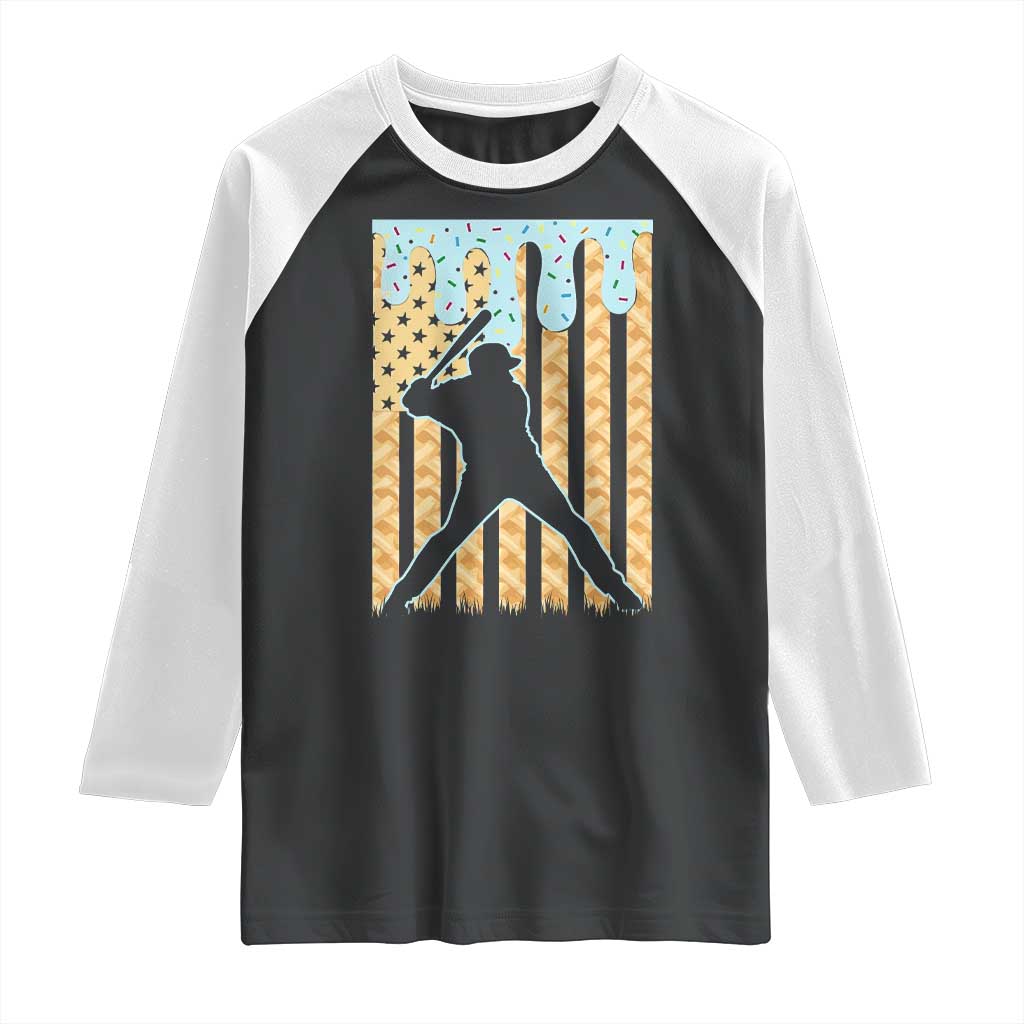 Baseball Drip Raglan Shirt Dripping Ice Cream Sprinkles American Flag Boys TS10 Black White Print Your Wear
