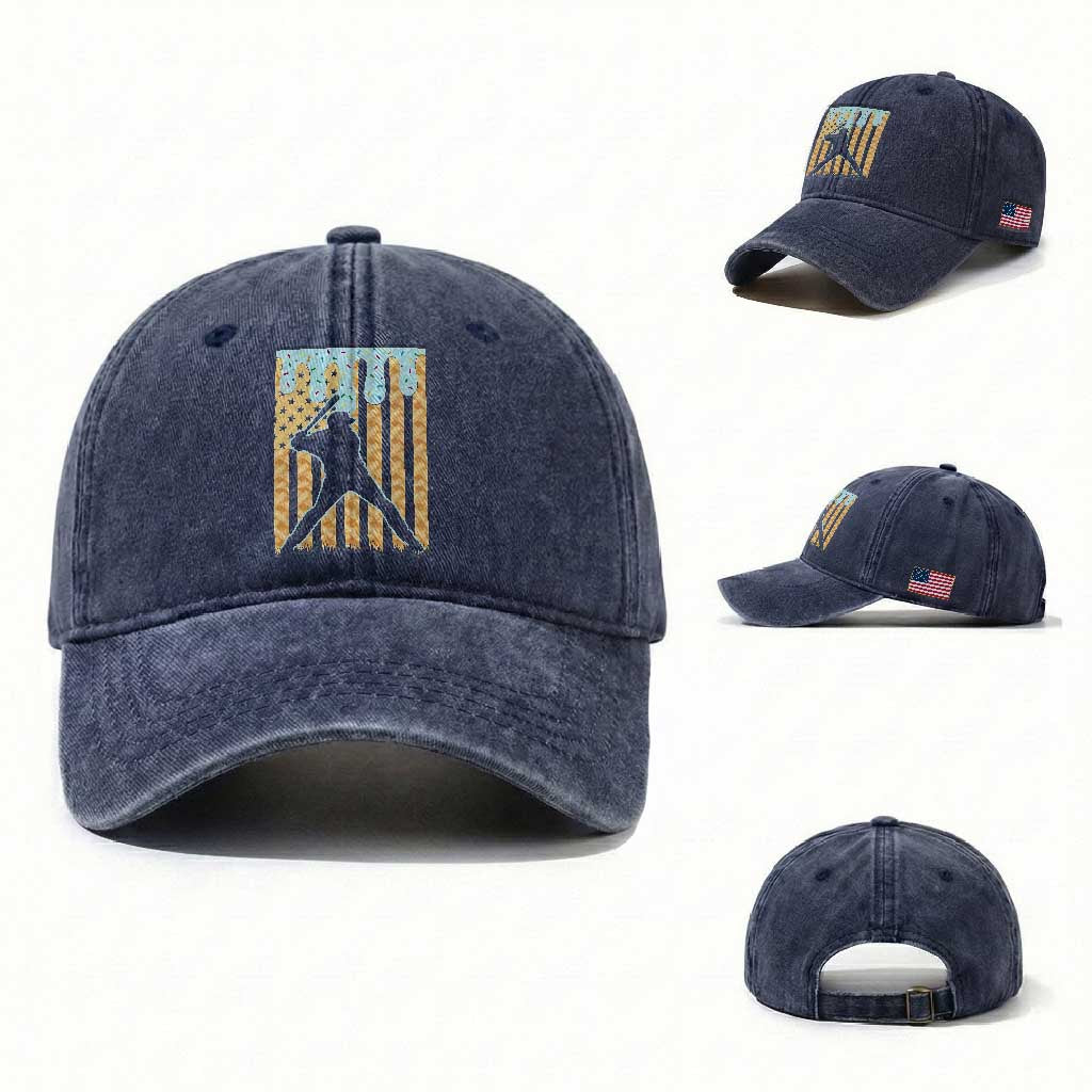 Baseball Drip Washed Cotton Baseball Cap Dripping Ice Cream Sprinkles American Flag Boys TS10 Washed Cap Universal Fit Navy Print Your Wear