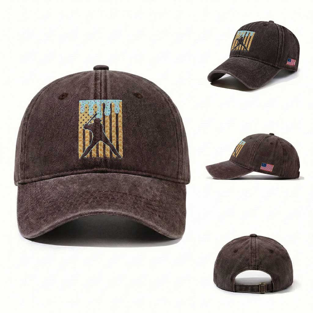 Baseball Drip Washed Cotton Baseball Cap Dripping Ice Cream Sprinkles American Flag Boys TS10 Washed Cap Universal Fit Dark Brown Print Your Wear
