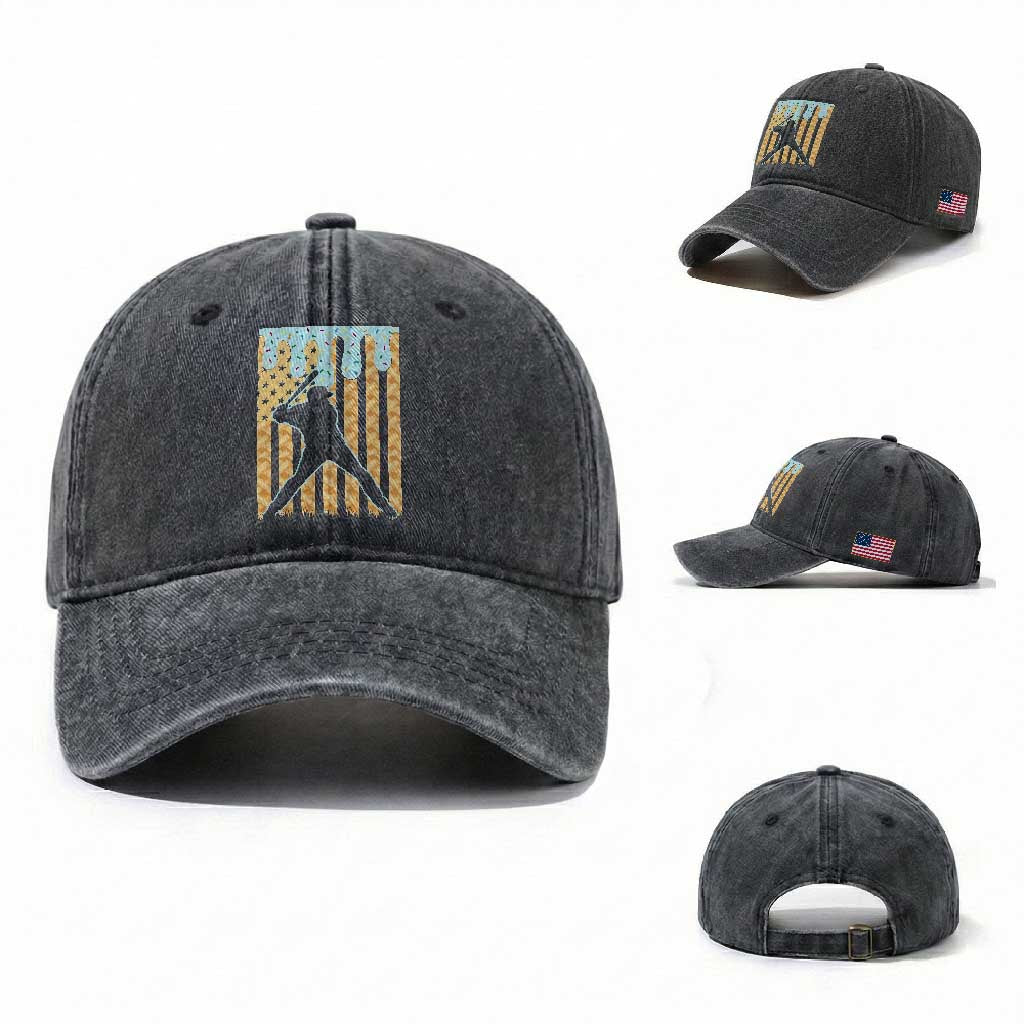 Baseball Drip Washed Cotton Baseball Cap Dripping Ice Cream Sprinkles American Flag Boys TS10 Washed Cap Universal Fit Dark Gray Print Your Wear