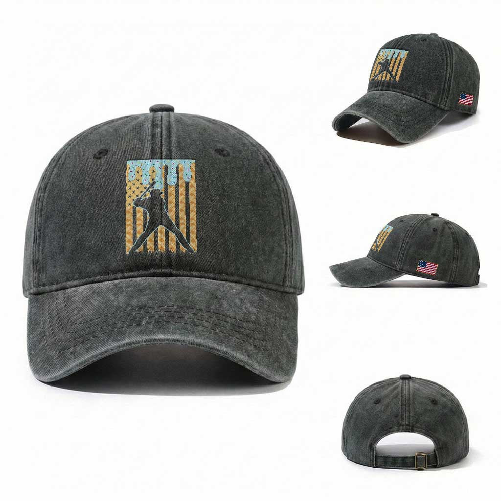 Baseball Drip Washed Cotton Baseball Cap Dripping Ice Cream Sprinkles American Flag Boys TS10 Washed Cap Universal Fit Dark Green Print Your Wear
