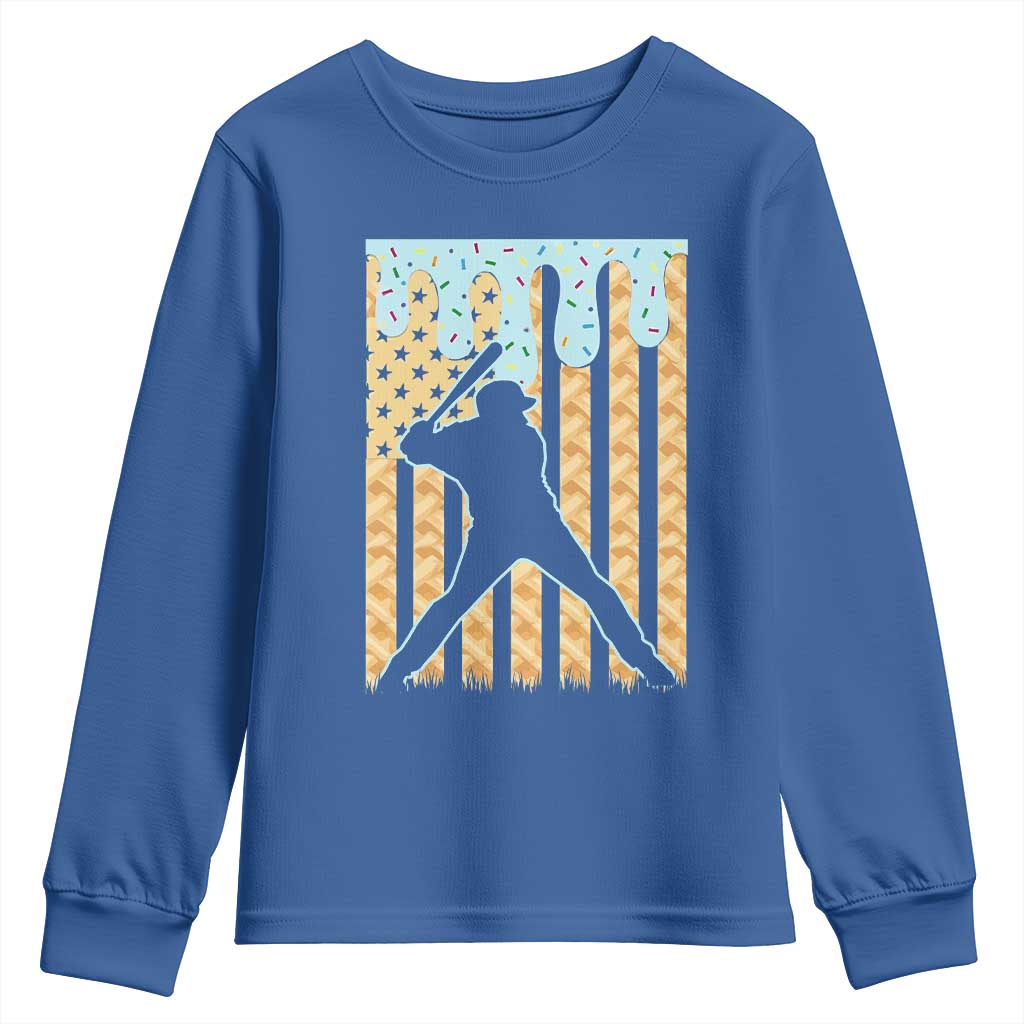 Baseball Drip Youth Sweatshirt Dripping Ice Cream Sprinkles American Flag Boys TS10 Royal Blue Print Your Wear