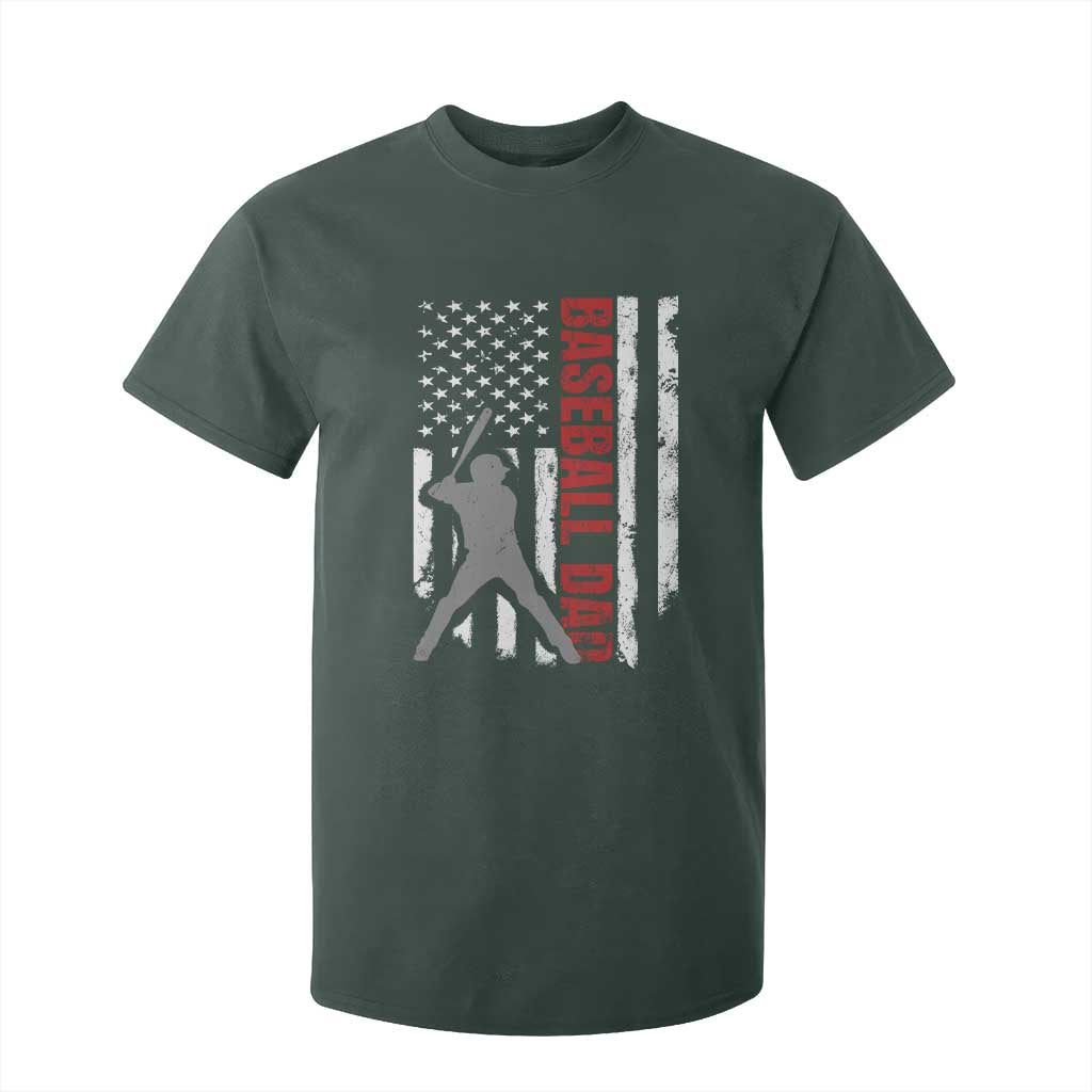 Baseball Dad T Shirt For Kid Retro US Flag Fathers Day Baseball Player TS10 Dark Forest Green Print Your Wear