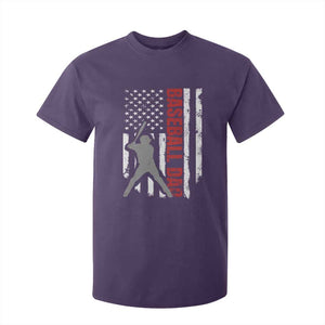 Baseball Dad T Shirt For Kid Retro US Flag Fathers Day Baseball Player TS10 Purple Print Your Wear