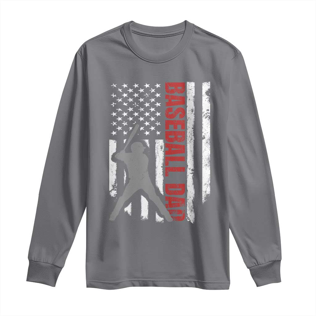 Baseball Dad Long Sleeve Shirt Retro US Flag Fathers Day Baseball Player TS10 Charcoal Print Your Wear
