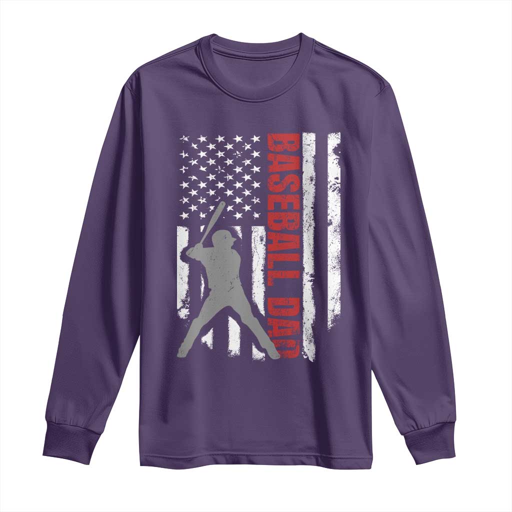 Baseball Dad Long Sleeve Shirt Retro US Flag Fathers Day Baseball Player TS10 Purple Print Your Wear