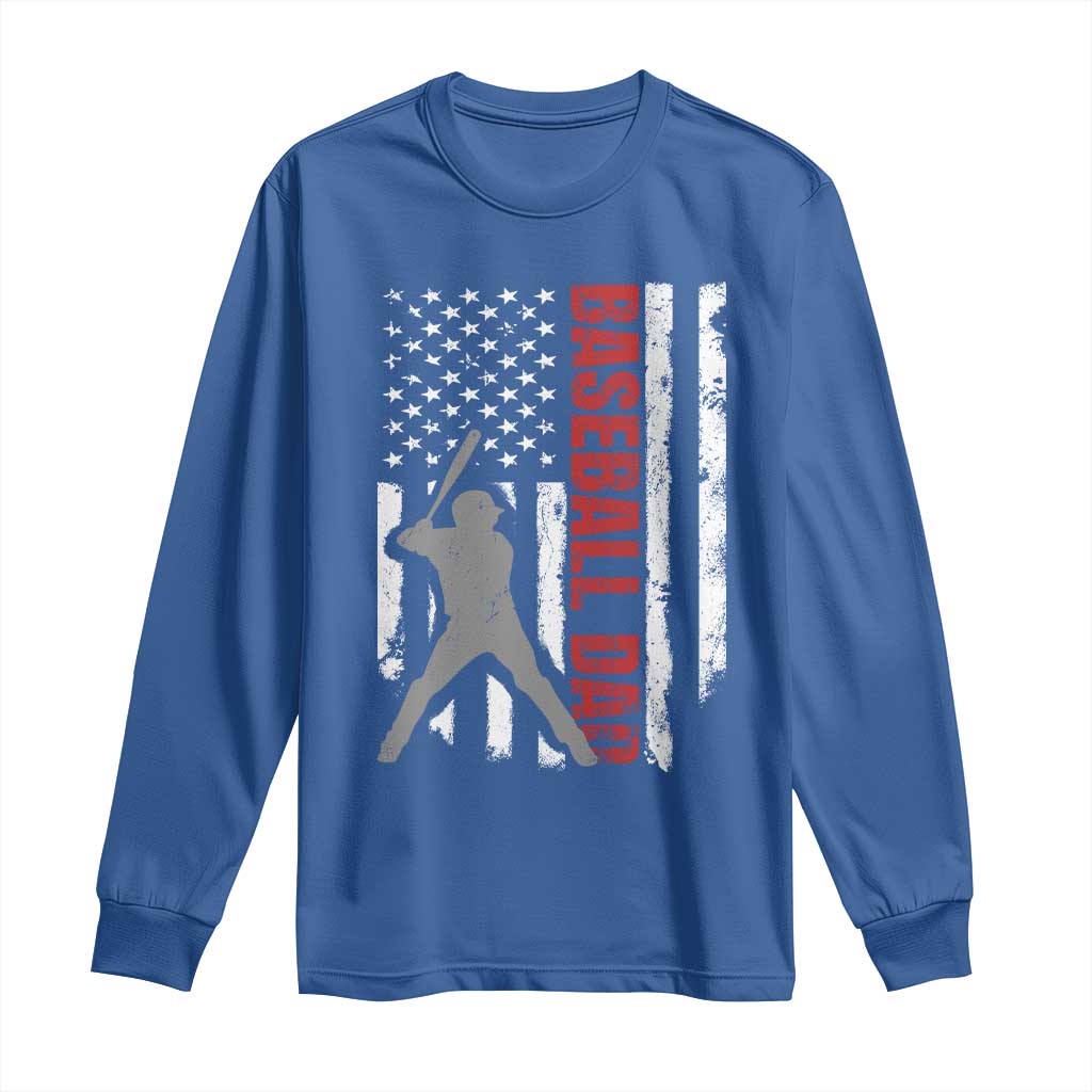 Baseball Dad Long Sleeve Shirt Retro US Flag Fathers Day Baseball Player TS10 Royal Blue Print Your Wear