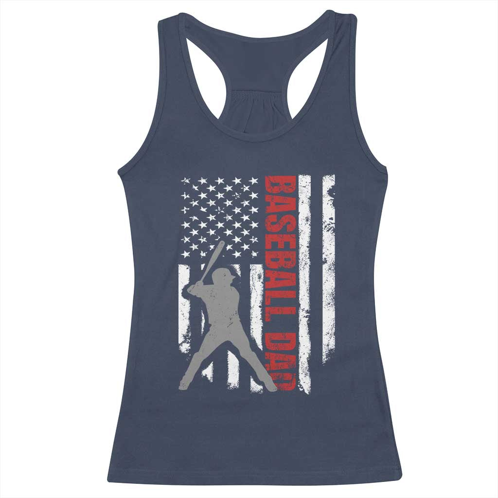 Baseball Dad Racerback Tank Top Retro US Flag Fathers Day Baseball Player TS10 Navy Print Your Wear