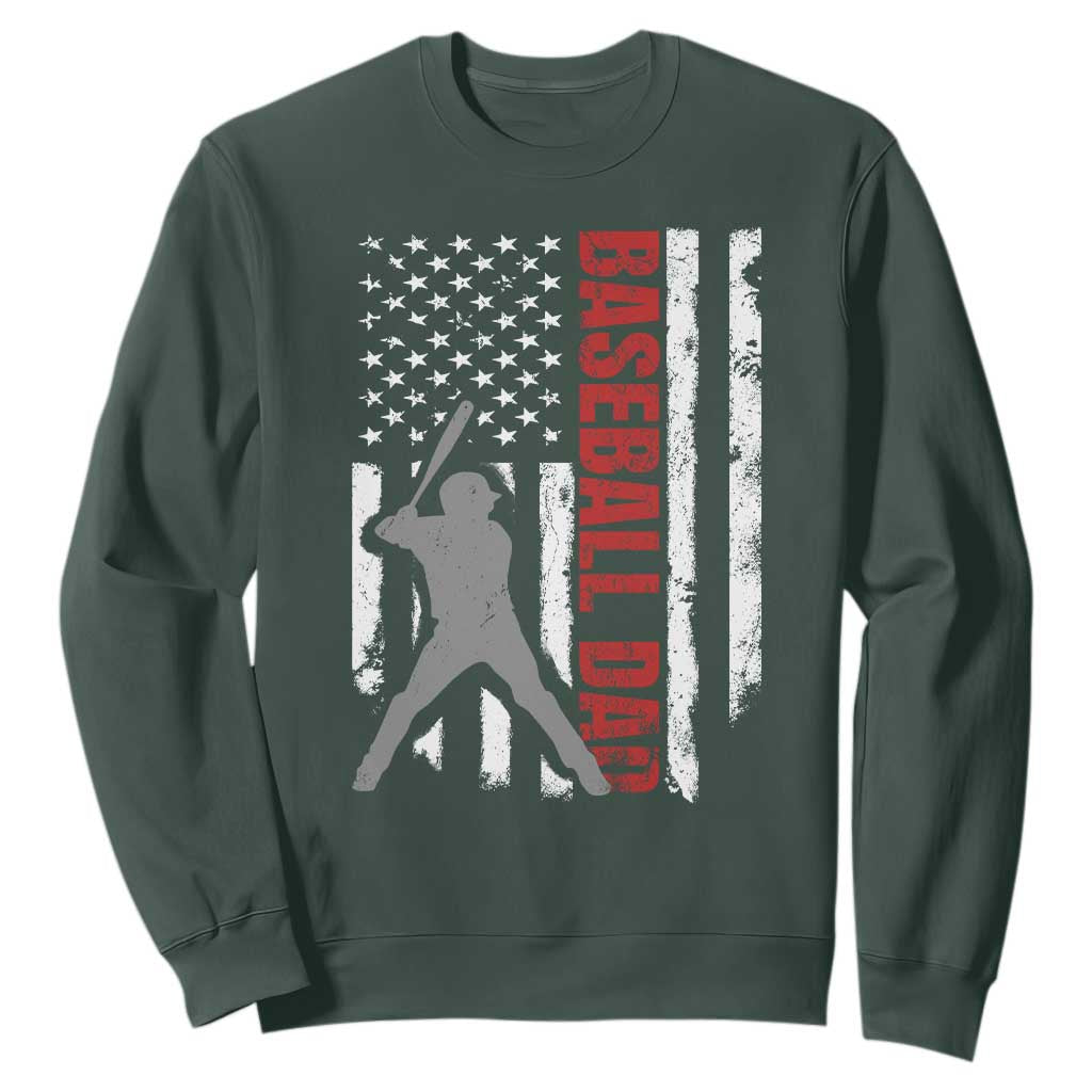 Baseball Dad Sweatshirt Retro US Flag Fathers Day Baseball Player TS10 Dark Forest Green Print Your Wear