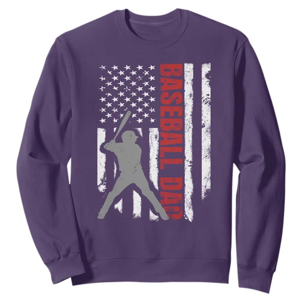 Baseball Dad Sweatshirt Retro US Flag Fathers Day Baseball Player TS10 Purple Print Your Wear