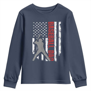 Baseball Dad Youth Sweatshirt Retro US Flag Fathers Day Baseball Player TS10 Navy Print Your Wear