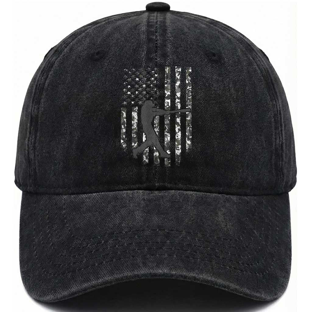 Camo US Flag Baseball Player Washed Cotton Baseball Cap Retro Camouflage American Flag Patriotic TS10 Washed Cap Universal Fit Black Print Your Wear