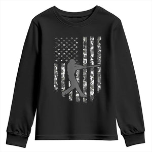 Camo US Flag Baseball Player Youth Sweatshirt Retro Camouflage American Flag Patriotic TS10 Black Print Your Wear