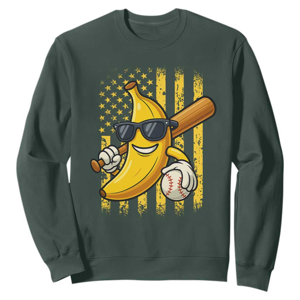 Retro Bananas Sweatshirt Vintage American Flag Banana Lover TS10 Dark Forest Green Print Your Wear