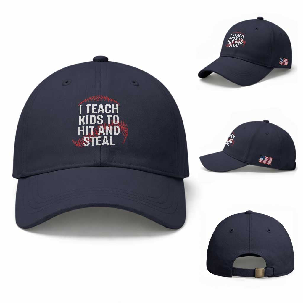 Baseball Coach Baseball Cap I Teach Kids To Hit And Steal TS10 Baseball Cap Universal Fit Navy Print Your Wear