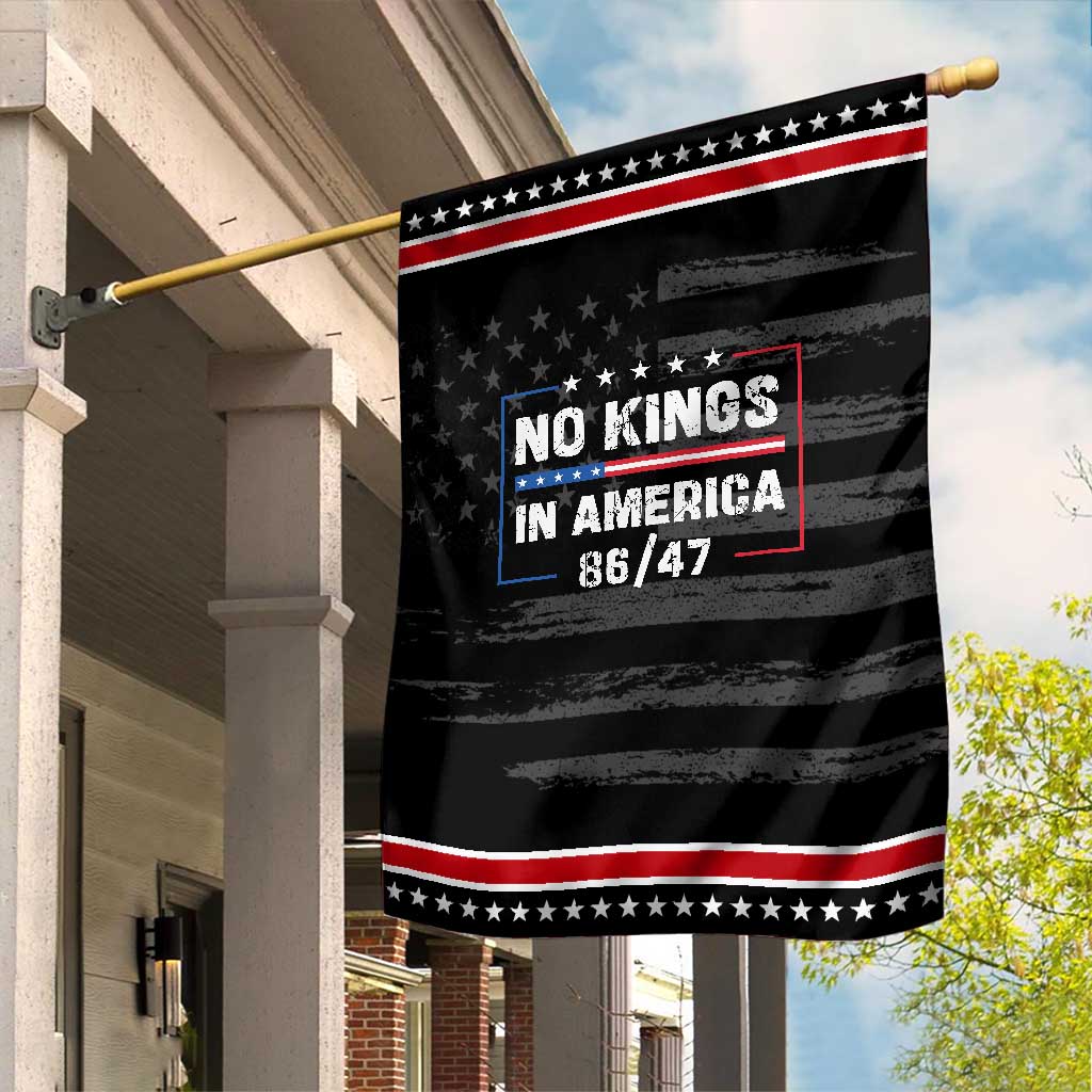 No Kings in America Garden Flag 86 47 Impeach 47 TS10 Distressed Black Red Print Your Wear