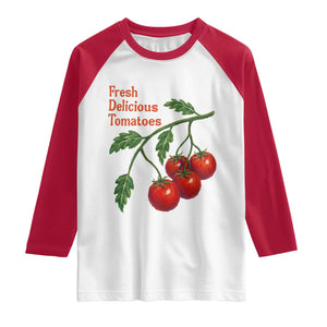 Subtle FDT Raglan Shirt Fresh Delicious Tomatoes Retro Tomato Vine Graphic Political Humor TS10 White Red Print Your Wear