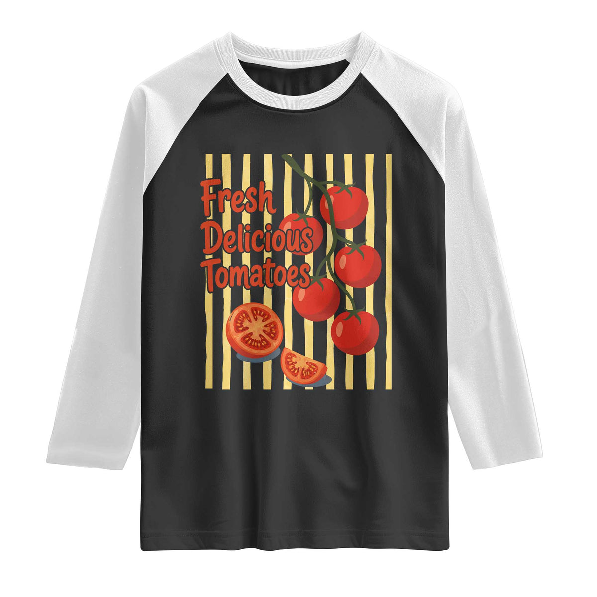Subtle FDT Raglan Shirt Fresh Delicious Tomatoes Striped Retro Vintage 80s Subtle FDT TS10 Black White Print Your Wear
