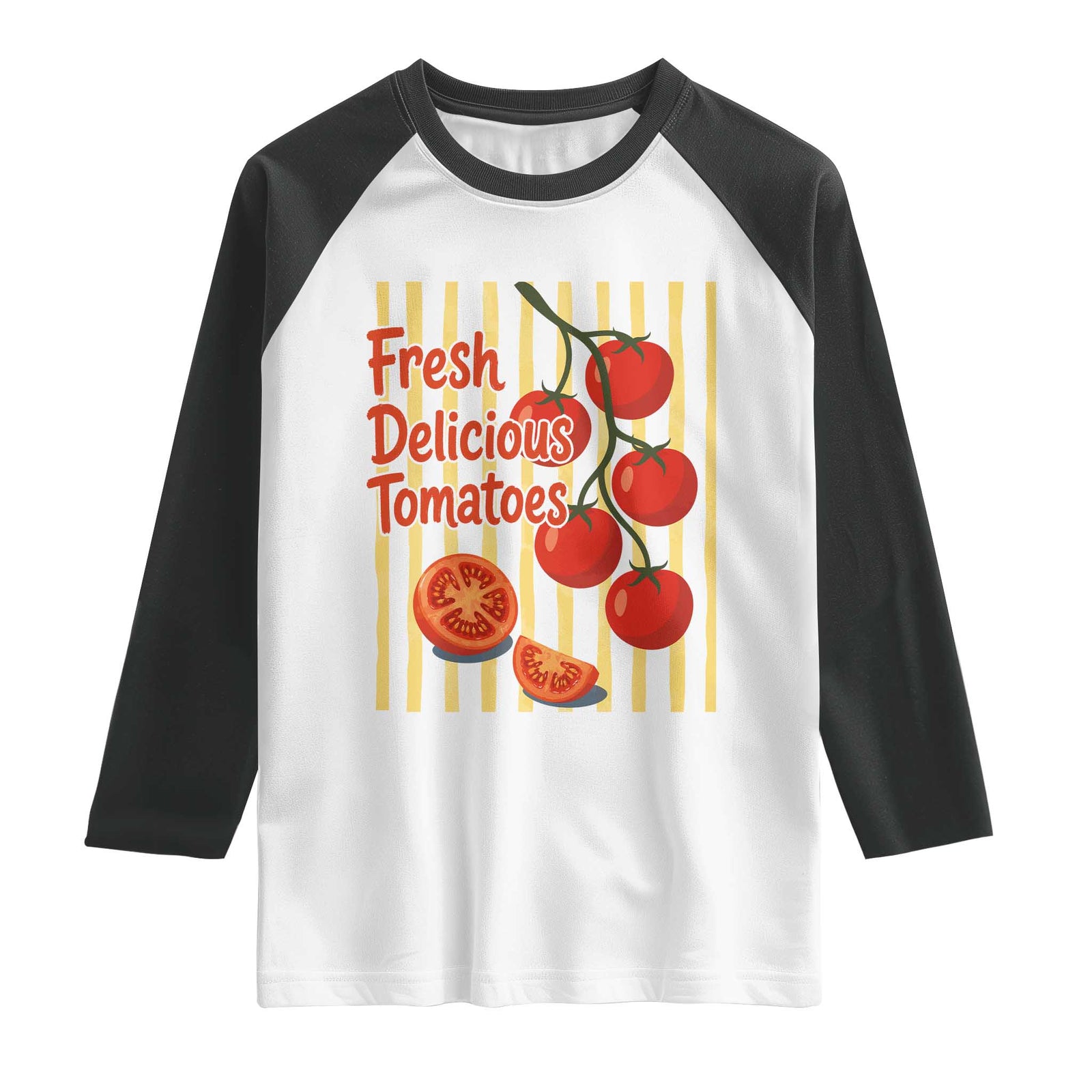 Subtle FDT Raglan Shirt Fresh Delicious Tomatoes Striped Retro Vintage 80s Subtle FDT TS10 White Black Print Your Wear