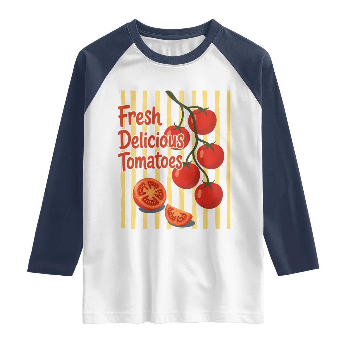 Subtle FDT Raglan Shirt Fresh Delicious Tomatoes Striped Retro Vintage 80s Subtle FDT TS10 White Navy Print Your Wear