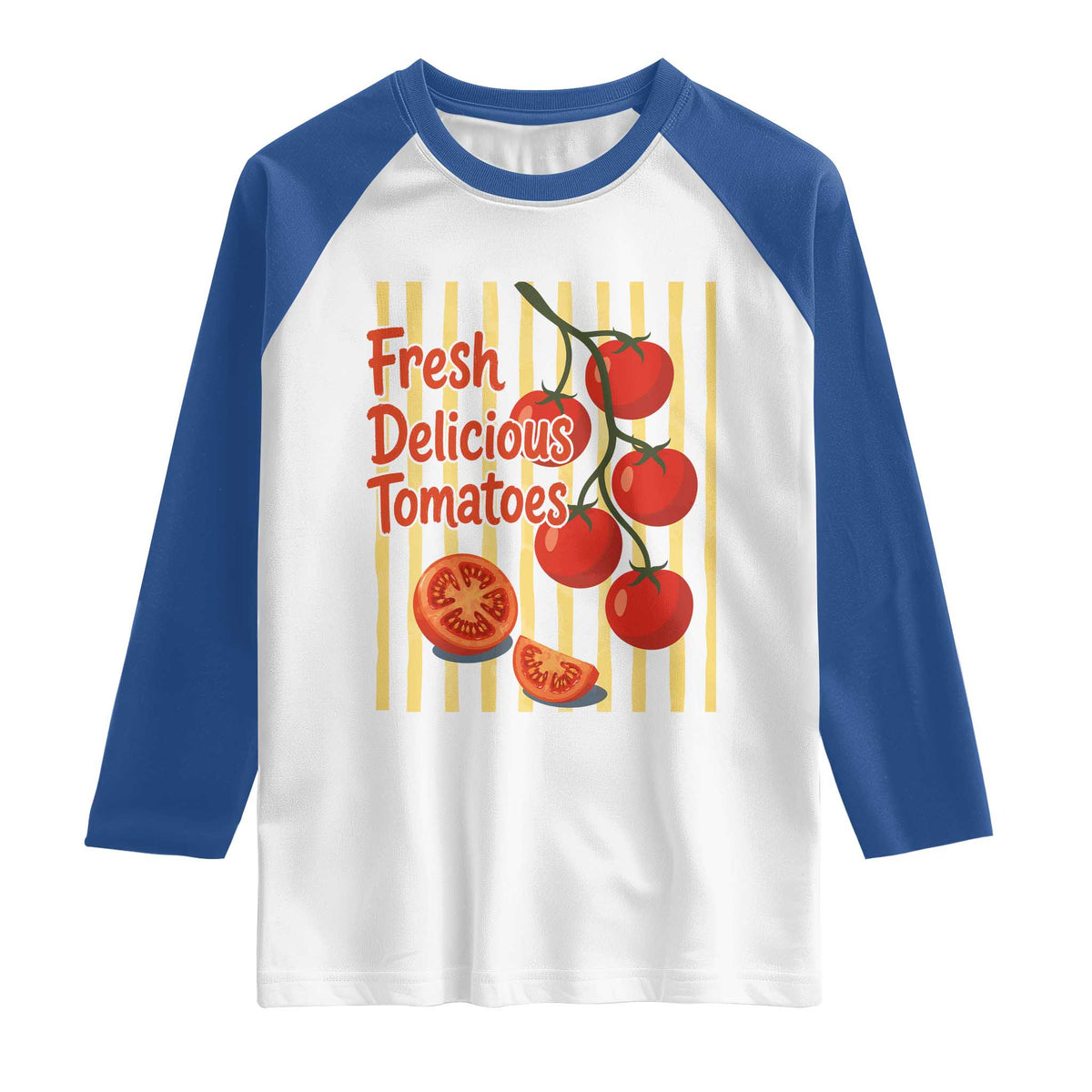Subtle FDT Raglan Shirt Fresh Delicious Tomatoes Striped Retro Vintage 80s Subtle FDT TS10 White Royal Print Your Wear