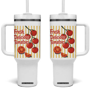 Subtle FDT Tumbler With Handle Fresh Delicious Tomatoes Striped Retro Vintage 80s Subtle FDT TS10 One Size: 40 oz White Print Your Wear