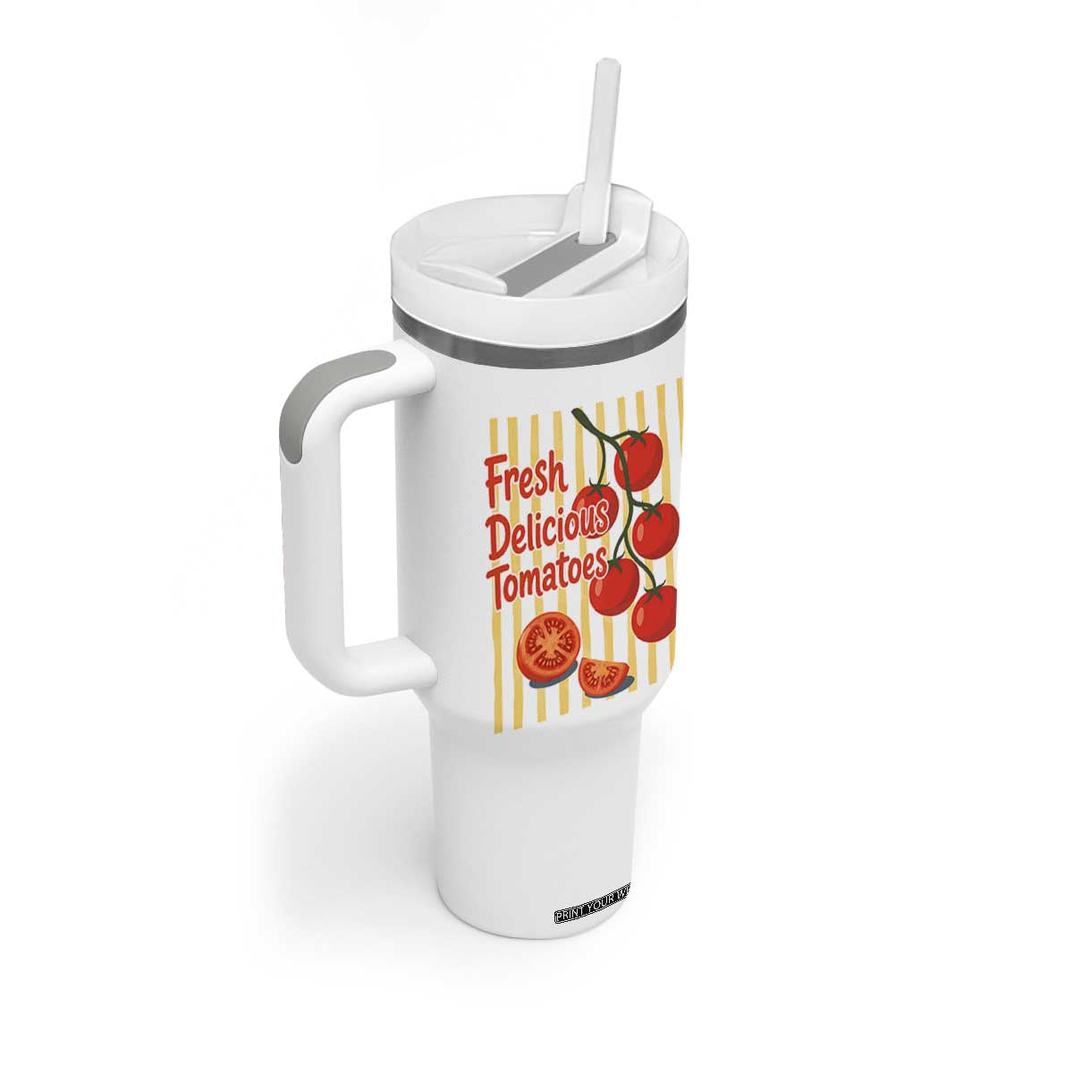 Subtle FDT Tumbler With Handle Fresh Delicious Tomatoes Striped Retro Vintage 80s Subtle FDT TS10 Print Your Wear