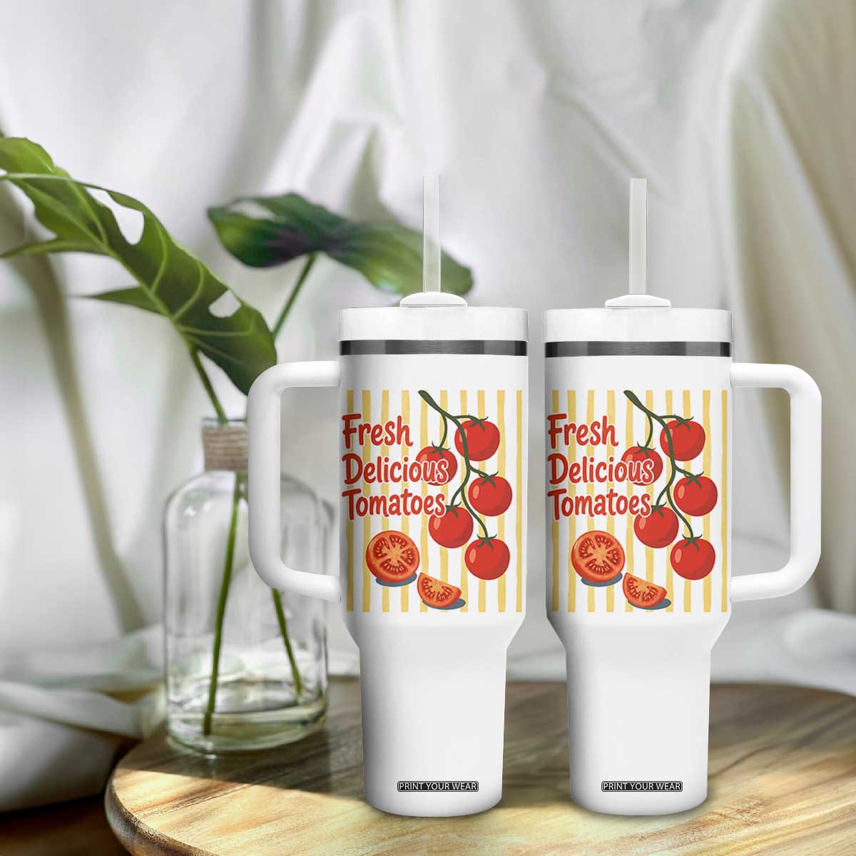 Subtle FDT Tumbler With Handle Fresh Delicious Tomatoes Striped Retro Vintage 80s Subtle FDT TS10 Print Your Wear