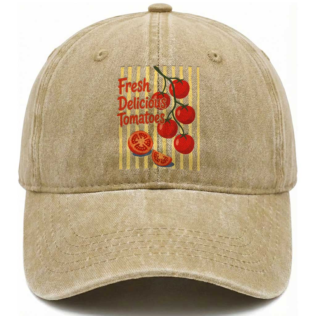 Subtle FDT Washed Cotton Baseball Cap Fresh Delicious Tomatoes Striped Retro Vintage 80s Subtle FDT TS10 Print Your Wear