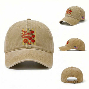 Subtle FDT Washed Cotton Baseball Cap Fresh Delicious Tomatoes Striped Retro Vintage 80s Subtle FDT TS10 Washed Cap Universal Fit Khaki Print Your Wear