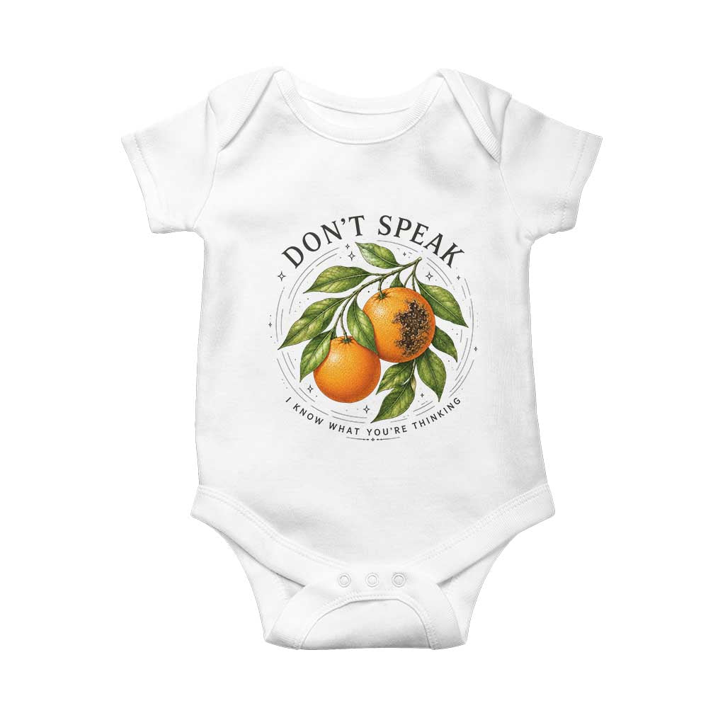 Subtle FDT Baby Onesie Dont Speak Orange Graphic Retro Vintage TS10 White Print Your Wear