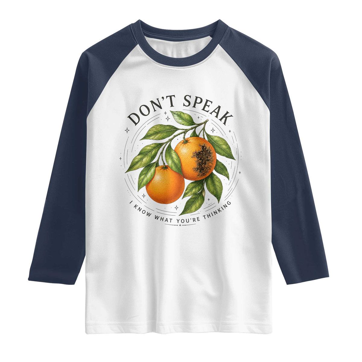 Subtle FDT Raglan Shirt Dont Speak Orange Graphic Retro Vintage TS10 White Navy Print Your Wear
